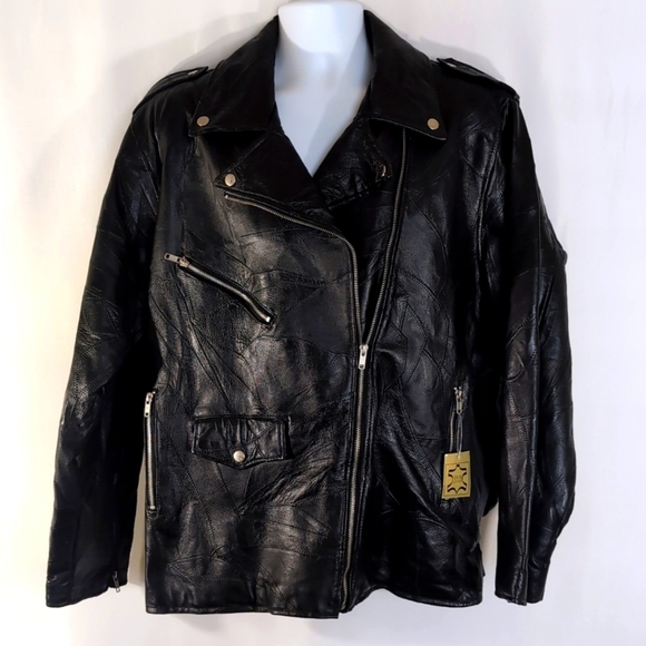 NWT Men's Genuine Black Leather Motorcycle Biker Jacket - Size XXL - Picture 13 of 14
